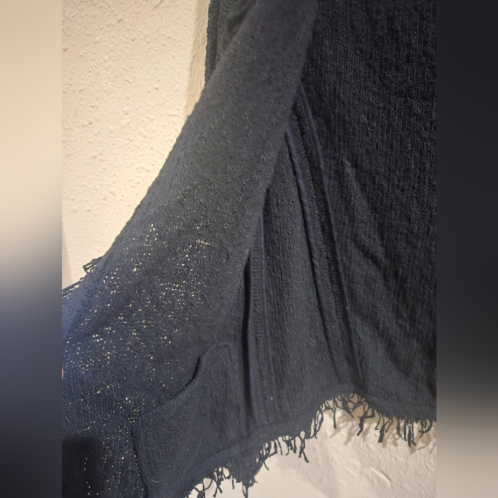 Iro Black Fringe Trim 'Shavani' Cotton Blend Jacket, Size 40 - Picture 4 of 5